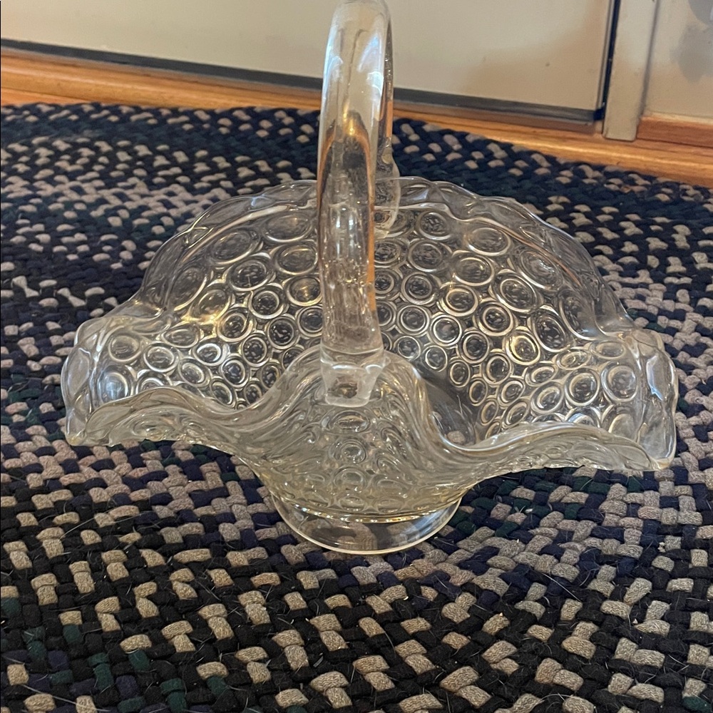 vintage Clear Glass Hobnail Basket Vase with Handle - Home Accents - Picture 9 of 10